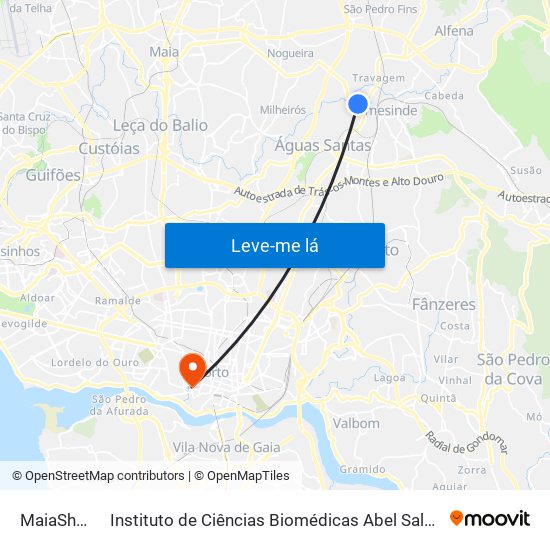 MaiaShopping to Instituto de Ciências Biomédicas Abel Salazar - Polo de Medicina map
