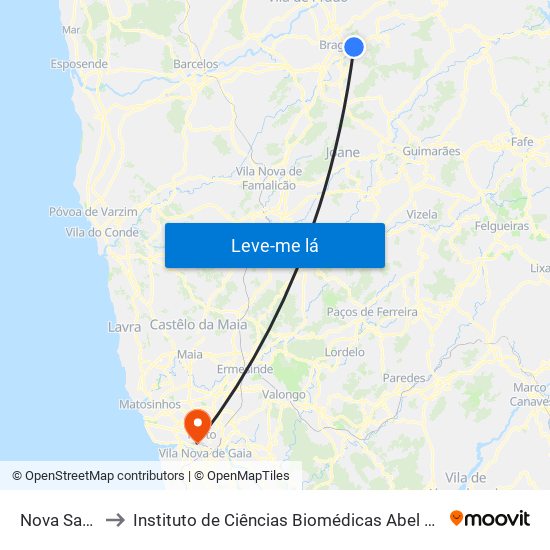 Nova Santa Cruz to Instituto de Ciências Biomédicas Abel Salazar - Polo de Medicina map