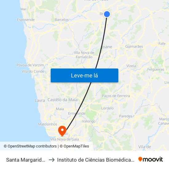 Santa Margarida (Sá De Miranda) to Instituto de Ciências Biomédicas Abel Salazar - Polo de Medicina map