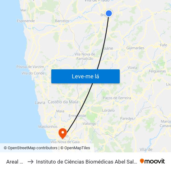 Areal Cima I to Instituto de Ciências Biomédicas Abel Salazar - Polo de Medicina map