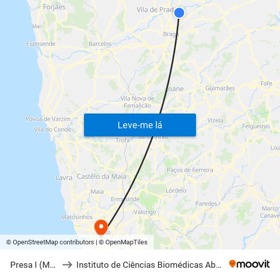 Presa I (Monte Ouro) to Instituto de Ciências Biomédicas Abel Salazar - Polo de Medicina map