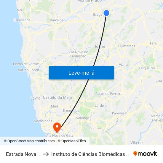 Estrada Nova Ii (Fonte Grilo) to Instituto de Ciências Biomédicas Abel Salazar - Polo de Medicina map