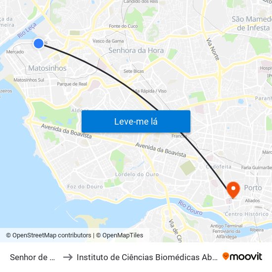 Senhor de Matosinhos to Instituto de Ciências Biomédicas Abel Salazar - Polo de Medicina map