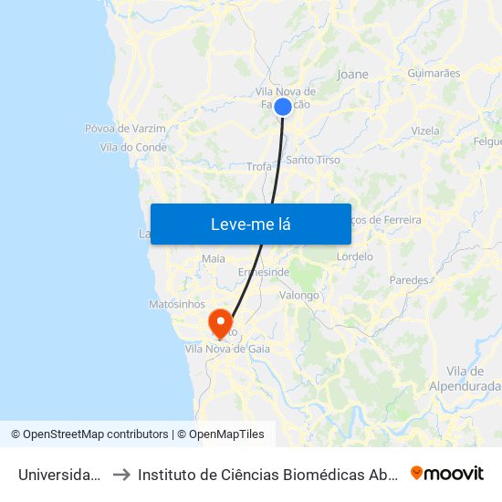 Universidade Lusíada to Instituto de Ciências Biomédicas Abel Salazar - Polo de Medicina map