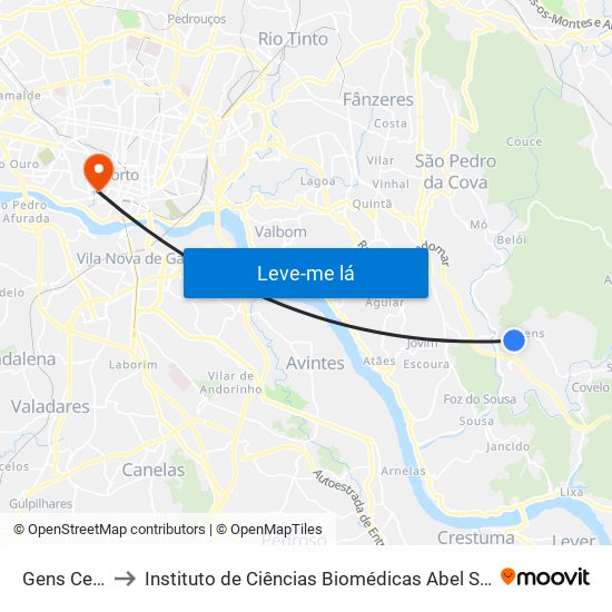 Gens Cemitério to Instituto de Ciências Biomédicas Abel Salazar - Polo de Medicina map