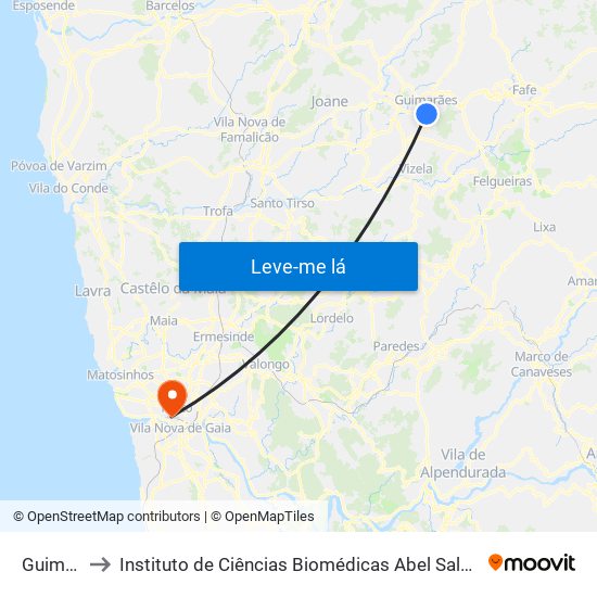 Guimarães to Instituto de Ciências Biomédicas Abel Salazar - Polo de Medicina map