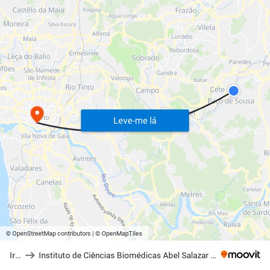 Irivo to Instituto de Ciências Biomédicas Abel Salazar - Polo de Medicina map