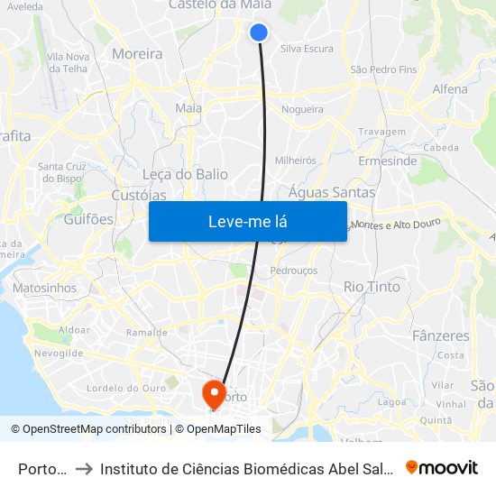 Porto Bom to Instituto de Ciências Biomédicas Abel Salazar - Polo de Medicina map
