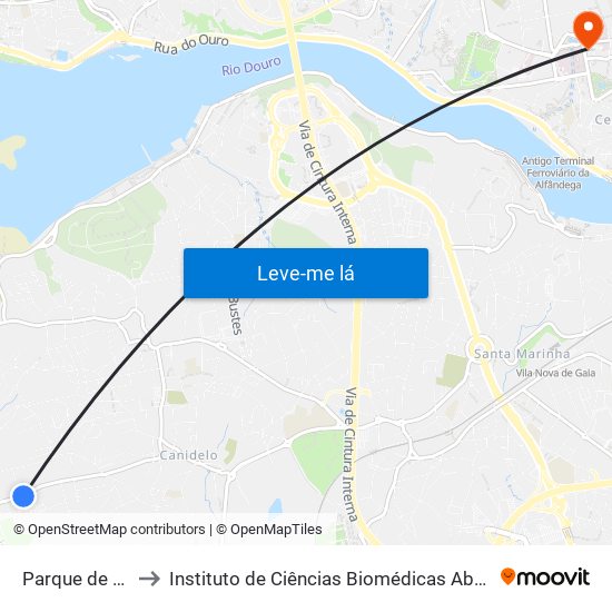 Parque de Campismo to Instituto de Ciências Biomédicas Abel Salazar - Polo de Medicina map