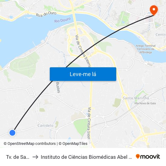 Tv. de Salgueiros to Instituto de Ciências Biomédicas Abel Salazar - Polo de Medicina map