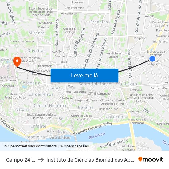 Campo 24 de Agosto to Instituto de Ciências Biomédicas Abel Salazar - Polo de Medicina map