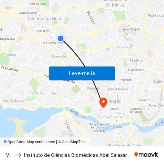 Viso to Instituto de Ciências Biomédicas Abel Salazar - Polo de Medicina map