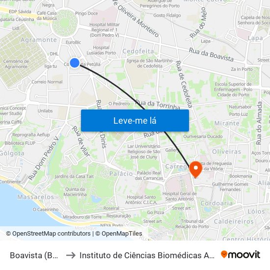 Boavista (Bom Sucesso) to Instituto de Ciências Biomédicas Abel Salazar - Polo de Medicina map