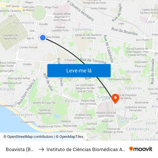 Boavista (Bom Sucesso) to Instituto de Ciências Biomédicas Abel Salazar - Polo de Medicina map