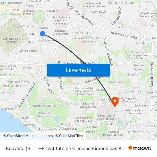 Boavista (Bom Sucesso) to Instituto de Ciências Biomédicas Abel Salazar - Polo de Medicina map