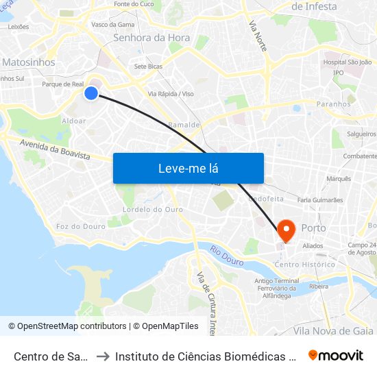 Centro de Saúde de Aldoar to Instituto de Ciências Biomédicas Abel Salazar - Polo de Medicina map