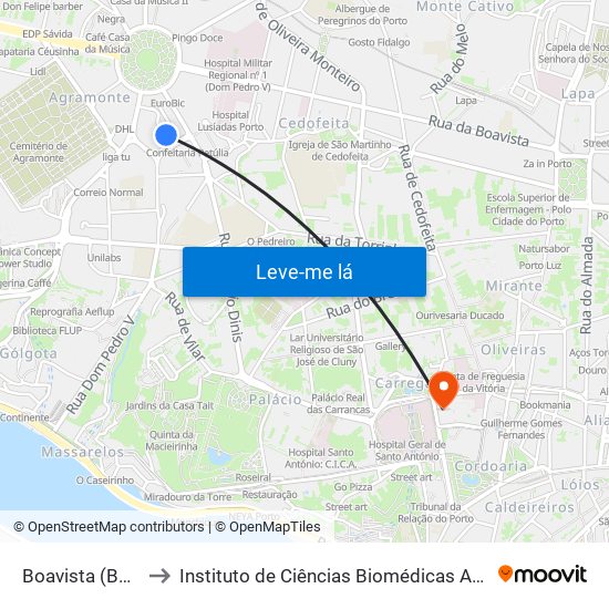 Boavista (Bom Sucesso) to Instituto de Ciências Biomédicas Abel Salazar - Polo de Medicina map