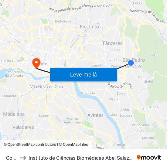 Covilhã to Instituto de Ciências Biomédicas Abel Salazar - Polo de Medicina map