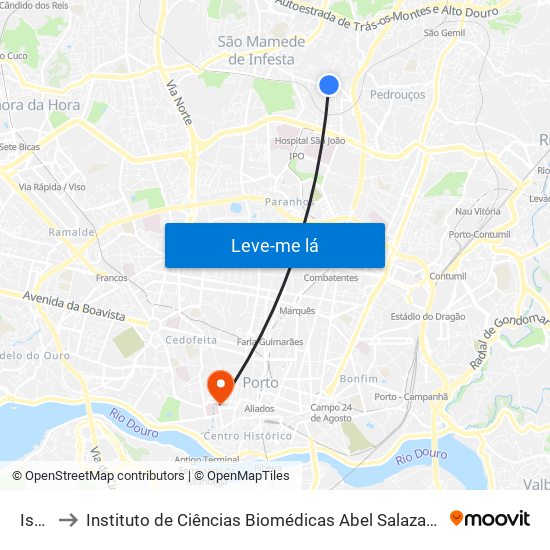 Iscap to Instituto de Ciências Biomédicas Abel Salazar - Polo de Medicina map