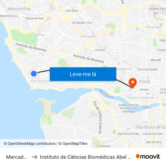 Mercado da Foz to Instituto de Ciências Biomédicas Abel Salazar - Polo de Medicina map
