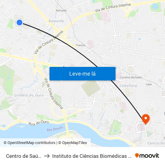 C. Saúde Ramalde to Instituto de Ciências Biomédicas Abel Salazar - Polo de Medicina map