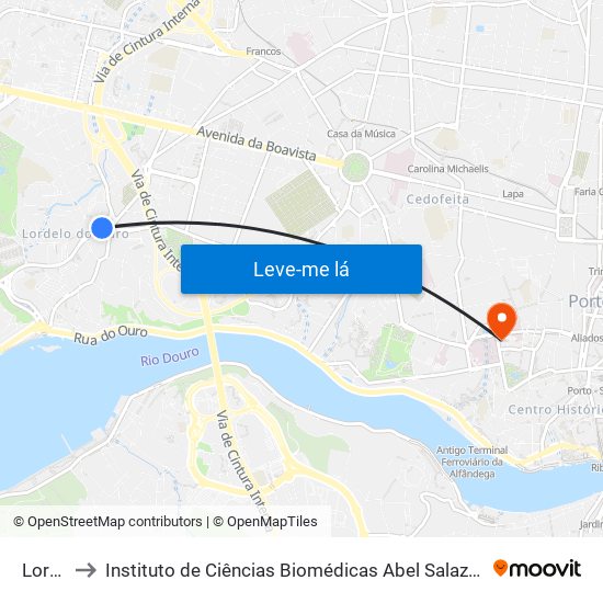 Lordelo to Instituto de Ciências Biomédicas Abel Salazar - Polo de Medicina map