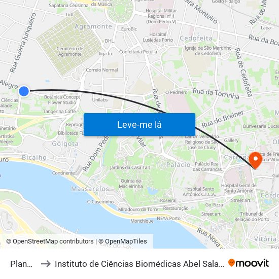 Planetário to Instituto de Ciências Biomédicas Abel Salazar - Polo de Medicina map