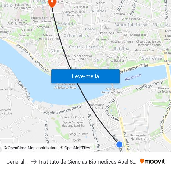 General Torres to Instituto de Ciências Biomédicas Abel Salazar - Polo de Medicina map