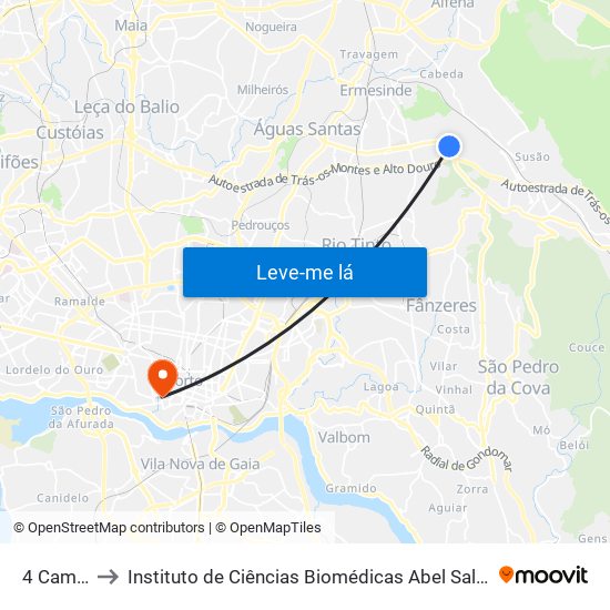 4 Caminhos to Instituto de Ciências Biomédicas Abel Salazar - Polo de Medicina map