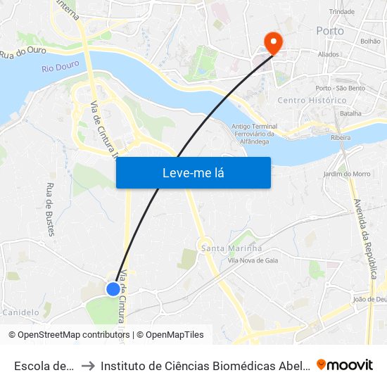 Escola de Canidelo to Instituto de Ciências Biomédicas Abel Salazar - Polo de Medicina map