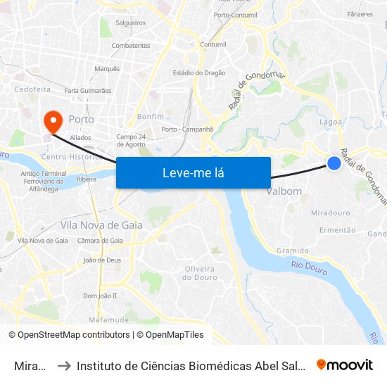 Miradouro to Instituto de Ciências Biomédicas Abel Salazar - Polo de Medicina map