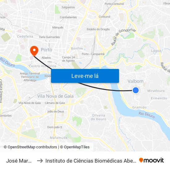 José Marques Pinto to Instituto de Ciências Biomédicas Abel Salazar - Polo de Medicina map