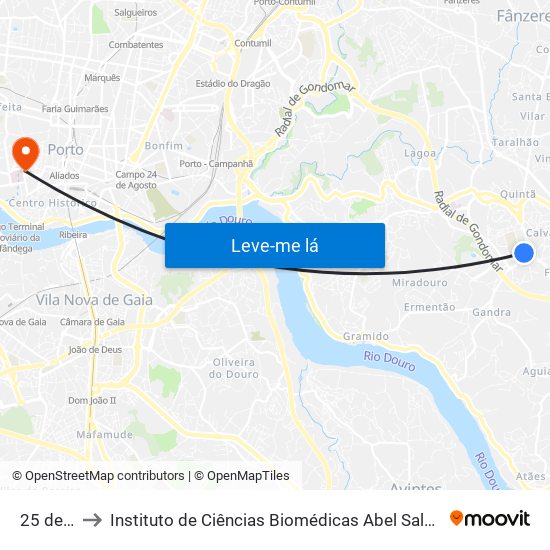 25 de Abril to Instituto de Ciências Biomédicas Abel Salazar - Polo de Medicina map