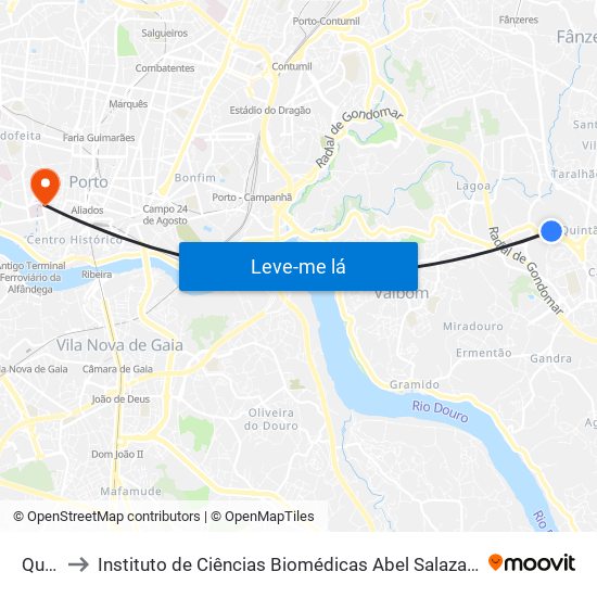 Quintã to Instituto de Ciências Biomédicas Abel Salazar - Polo de Medicina map