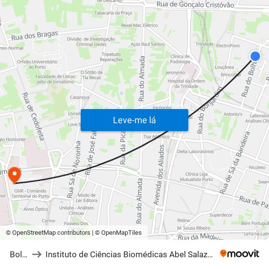 Bolhão to Instituto de Ciências Biomédicas Abel Salazar - Polo de Medicina map