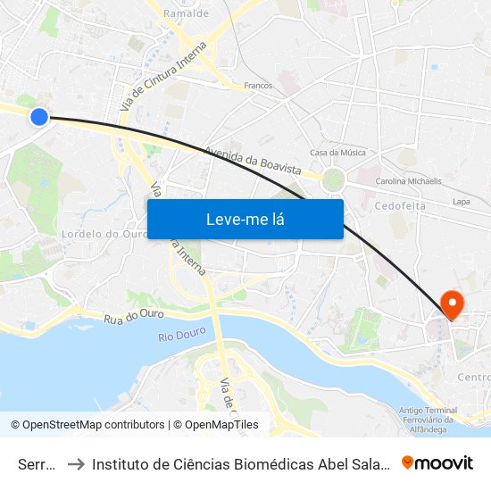 Serralves to Instituto de Ciências Biomédicas Abel Salazar - Polo de Medicina map