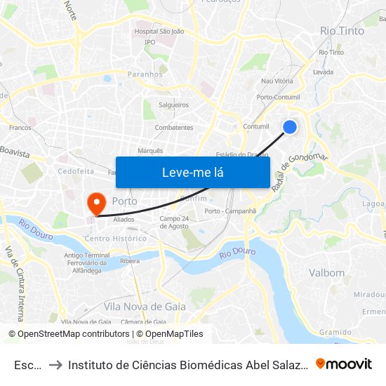 Escolas to Instituto de Ciências Biomédicas Abel Salazar - Polo de Medicina map