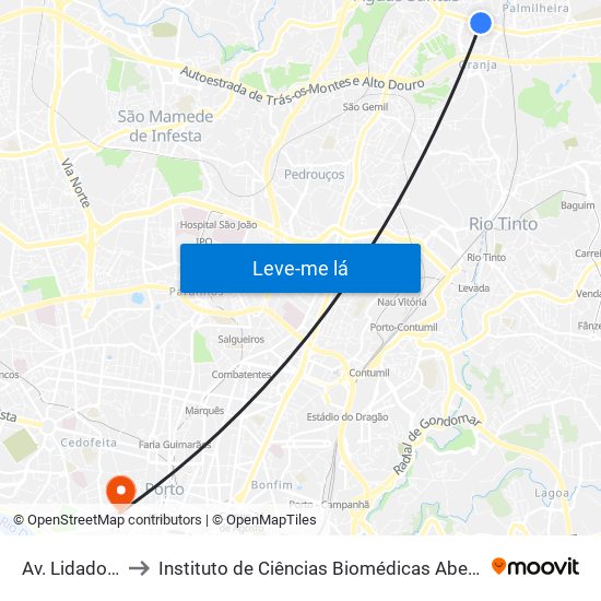 Av. Lidador da Maia to Instituto de Ciências Biomédicas Abel Salazar - Polo de Medicina map