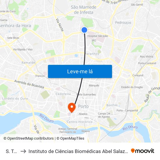 S. Tomé to Instituto de Ciências Biomédicas Abel Salazar - Polo de Medicina map