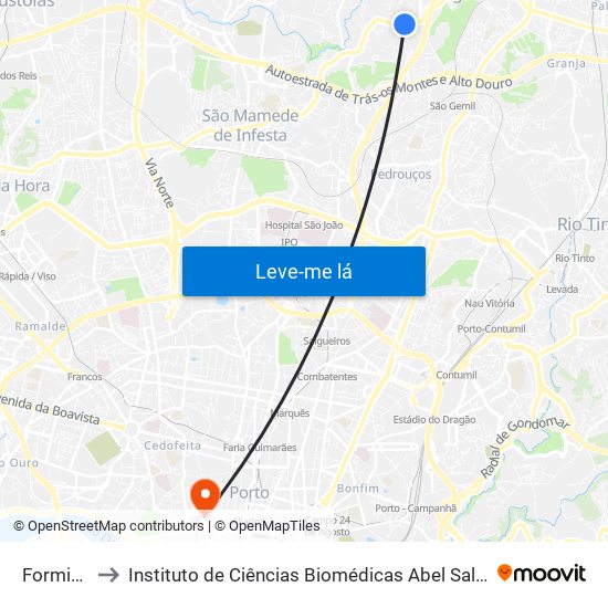 Formigueiro to Instituto de Ciências Biomédicas Abel Salazar - Polo de Medicina map