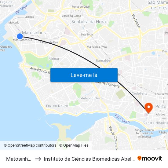 Matosinhos (Praia) to Instituto de Ciências Biomédicas Abel Salazar - Polo de Medicina map