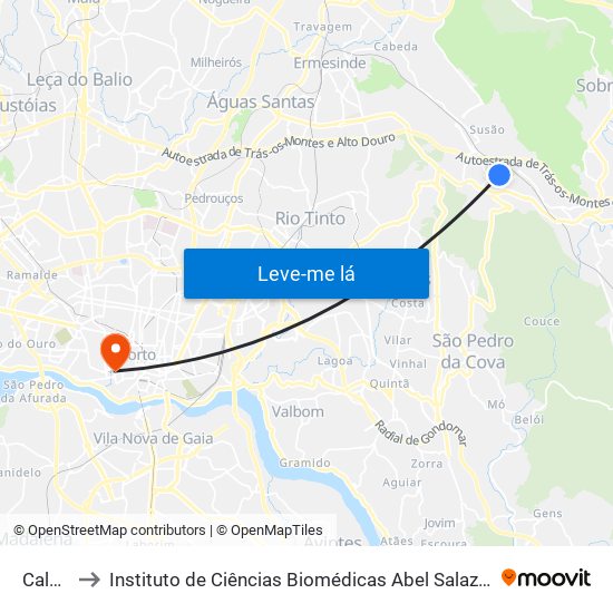 Calvário to Instituto de Ciências Biomédicas Abel Salazar - Polo de Medicina map