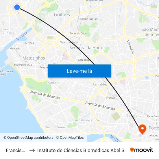 Francisco Maia to Instituto de Ciências Biomédicas Abel Salazar - Polo de Medicina map