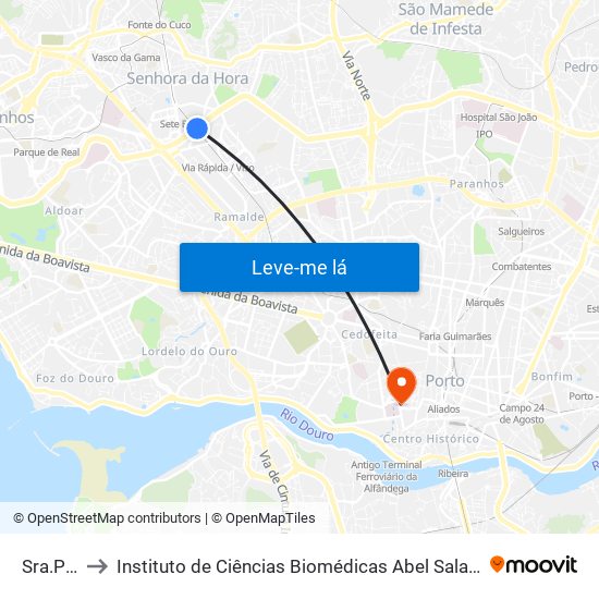 Sra.Penha to Instituto de Ciências Biomédicas Abel Salazar - Polo de Medicina map