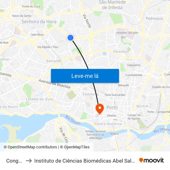 Congostas to Instituto de Ciências Biomédicas Abel Salazar - Polo de Medicina map