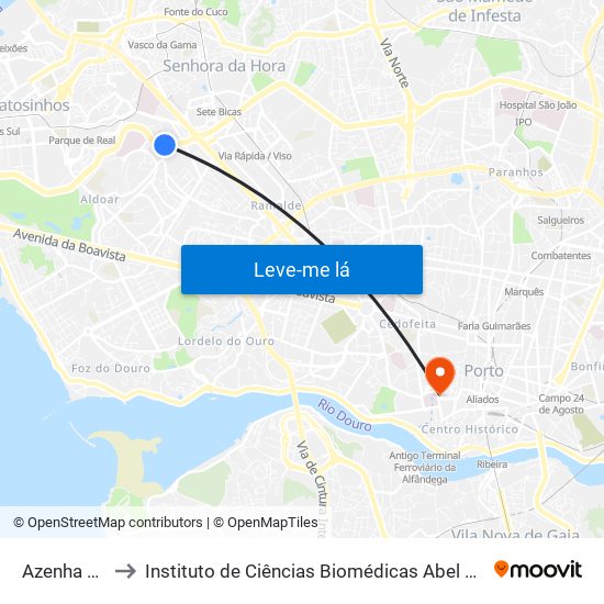 Azenha de Cima to Instituto de Ciências Biomédicas Abel Salazar - Polo de Medicina map