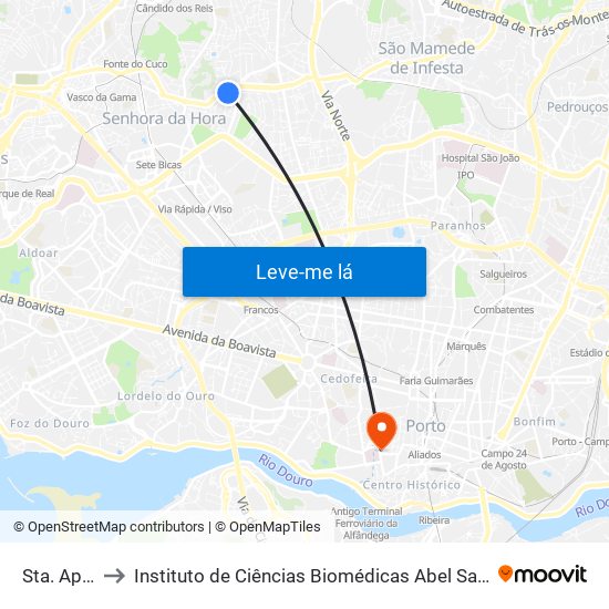 Sta. Apolonia to Instituto de Ciências Biomédicas Abel Salazar - Polo de Medicina map