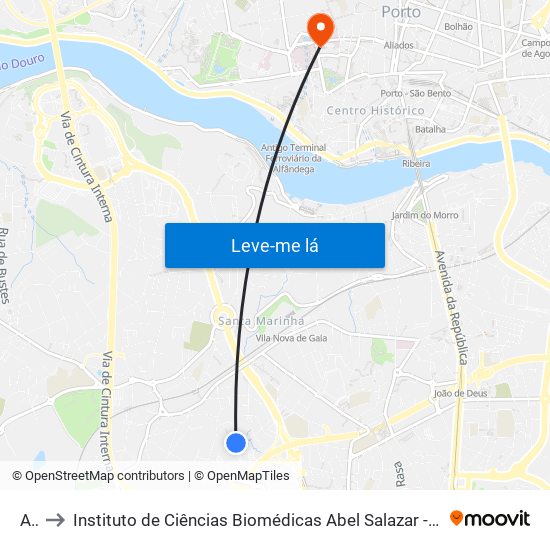 Aki to Instituto de Ciências Biomédicas Abel Salazar - Polo de Medicina map