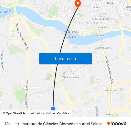 Makro to Instituto de Ciências Biomédicas Abel Salazar - Polo de Medicina map