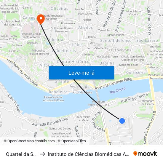 Quartel da Serra do Pilar to Instituto de Ciências Biomédicas Abel Salazar - Polo de Medicina map